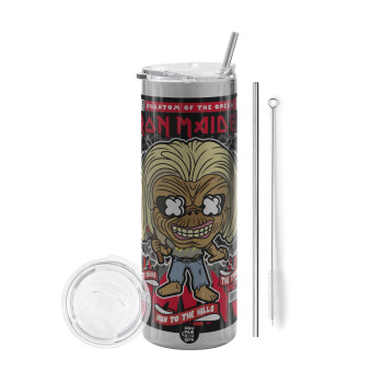 Iron maiden (eddie), Tumbler stainless steel Silver 600ml, with metal straw & cleaning brush