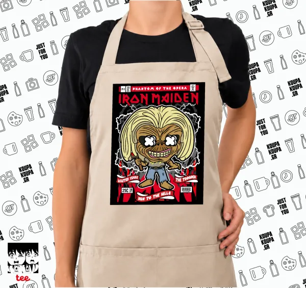 Iron maiden (eddie) — SAND long full-length chef's cooking apron with pockets (adult, sand, one size)