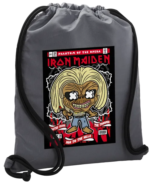 Iron maiden (eddie) — Τσάντα πλάτης πουγκί GYMBAG ΓΚΡΙ, με τσέπη (40x48cm) & χονδρά κορδόνια