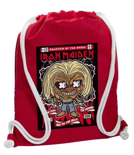 Iron maiden (eddie) — Τσάντα πλάτης πουγκί GYMBAG Κόκκινη, με τσέπη (40x48cm) & χονδρά κορδόνια