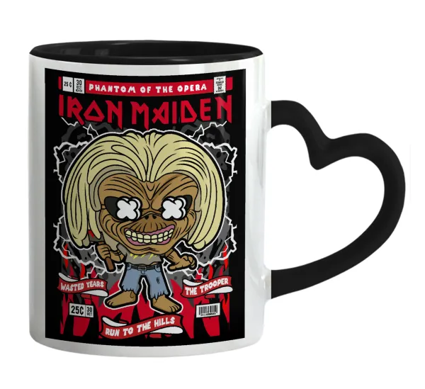 Iron maiden (eddie) — Mug heart black handle, ceramic, 330ml