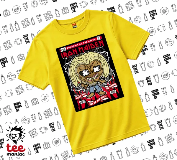 Iron maiden (eddie) — Κίτρινο Άνετο παιδικό T-Shirt από 100% βαμβάκι, για κάθε μέρα. Vegan & OEKO-TEX πιστοποιημένο.