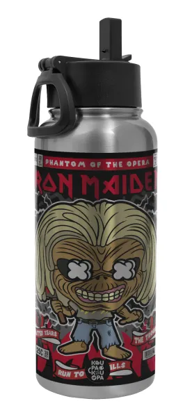 Iron maiden (eddie) — Metal mug thermo Silver with Straw and Spout Lid (Stainless steel), double wall, 950ml