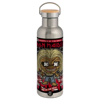 Iron maiden (eddie), Stainless steel Silver with wooden lid (bamboo), double wall, 750ml