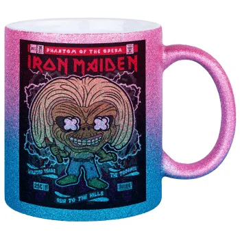 Iron maiden (eddie), Κούπα Χρυσή/Μπλε Glitter, κεραμική, 330ml