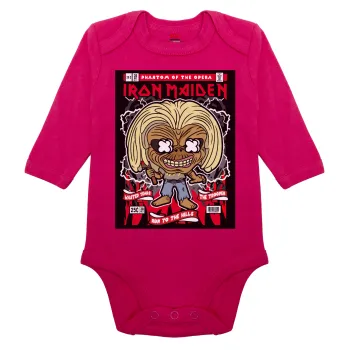 Iron maiden (eddie), Μακρυμάνικο βρεφικό φορμάκι, 0-18 μηνών, ΡΟΖ, 100% Organic Cotton