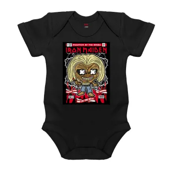 Iron maiden (eddie), Βρεφικό φορμάκι μωρού, 0-18 μηνών, ΜΑΥΡΟ, 100% Organic Cotton, κοντομάνικο