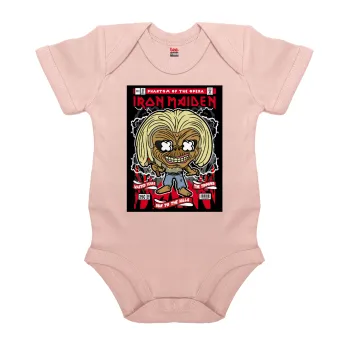 Iron maiden (eddie), Βρεφικό φορμάκι μωρού, 0-18 μηνών, ΡΟΖ POWDER, 100% Organic Cotton, κοντομάνικο