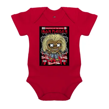 Iron maiden (eddie), Βρεφικό φορμάκι μωρού, ΚΟΚΚΙΝΟ, 100% Organic Cotton, κοντομάνικο