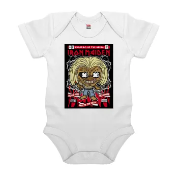 Iron maiden (eddie), Βρεφικό φορμάκι μωρού, 0-24 μηνών, ΛΕΥΚΟ, 100% Organic Cotton, κοντομάνικο