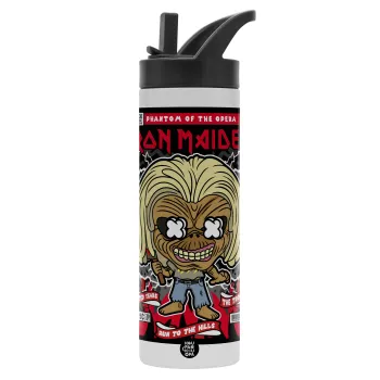 Iron maiden (eddie), Μεταλλικό παγούρι θερμός με καλαμάκι & χειρολαβή, ανοξείδωτο ατσάλι (Stainless steel 304), διπλού τοιχώματος, 600ml