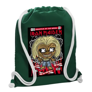 Iron maiden (eddie), Τσάντα πλάτης πουγκί GYMBAG BOTTLE GREEN, με τσέπη (40x48cm) & χονδρά λευκά κορδόνια