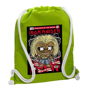 Iron maiden (eddie), Backpack bag GYMBAG LIME GREEN, with pocket (40x48cm) & thick cords