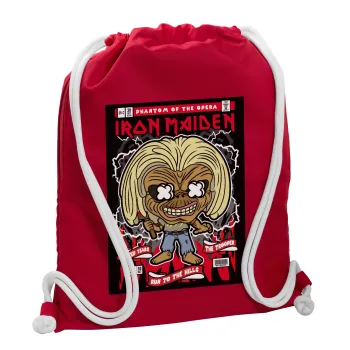 Iron maiden (eddie), Τσάντα πλάτης πουγκί GYMBAG Κόκκινη, με τσέπη (40x48cm) & χονδρά κορδόνια