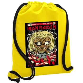 Iron maiden (eddie), Τσάντα πλάτης πουγκί GYMBAG Κίτρινη, με τσέπη (40x48cm) & χονδρά κορδόνια