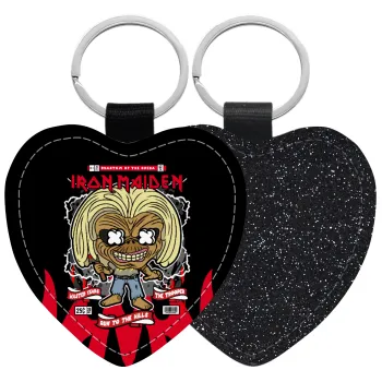 Iron maiden (eddie), Μπρελόκ PU δερμάτινο glitter καρδιά ΜΑΥΡΟ