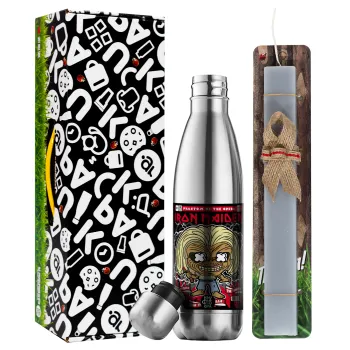 Iron maiden (eddie), Easter Set, metallic stainless thermos flask (500ml) & scented flat Easter candle (30cm) (GRAY)