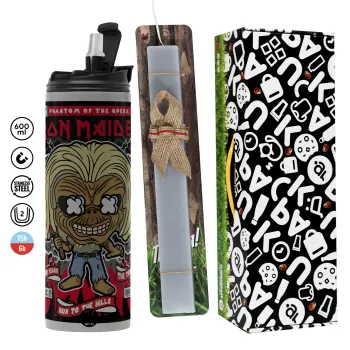 Iron maiden (eddie), Easter candle with Grey Tumbler Thermo 600ml & aromatic flat candle (30cm) (GREY)