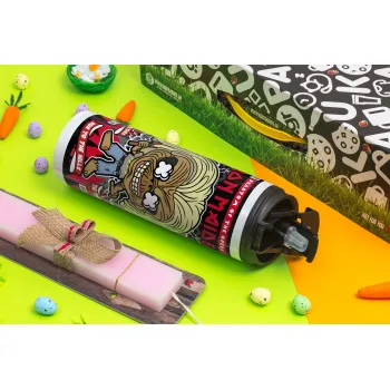 Iron maiden (eddie), Easter candle,Travel Tumbler 2 Lids, with metal straw & cleaning brush & aromatic flat candle (30cm) (PINK)