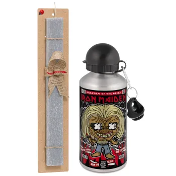 Iron maiden (eddie), Πασχαλινή Λαμπάδα με παγούρι μεταλλικό Ασημένιο αλουμινίου (500ml) & κερί αρωματικό πλακέ (30cm) (ΓΚΡΙ)