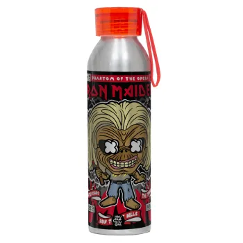 Iron maiden (eddie), Αλουμινένιο Αθλητικό Μπουκάλι 650ml – Ασημί με Κόκκινο Καπάκι και Λουράκι Σιλικόνης