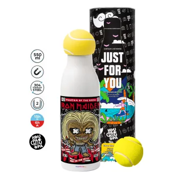 Iron maiden (eddie), Tennis ball Metal mug thermos White, double wall, 550ml