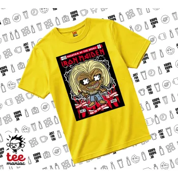 Iron maiden (eddie), yellow childrens T-Shirt made of 100% cotton, for every day. Vegan & OEKO-TEX certified.