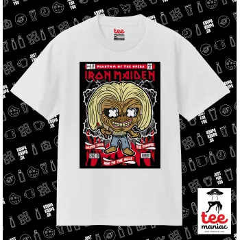 Iron maiden (eddie), Κλασικό T-Shirt, διπλής ραφής, χωρίς πλευρικές ραφές ΛΕΥΚΟ από 100% βαμβάκι. Vegan & OEKO-TEX πιστοποιημένο.