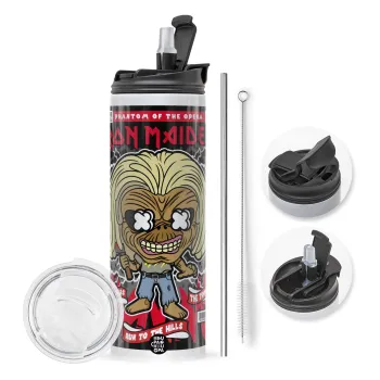 Iron maiden (eddie), Travel Tumbler θερμό με διπλό καπάκι, μεταλλικό καλαμάκι και βούρτσα καθαρισμού (Ανωξείδωτο 304 Food grade, BPA free, 600ml)