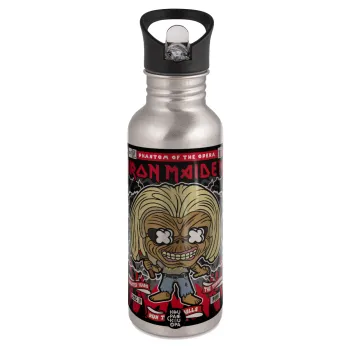 Iron maiden (eddie), Water bottle Silver with straw, stainless steel 600ml