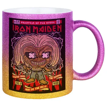 Iron maiden (eddie), Κούπα Χρυσή/Ροζ Glitter, κεραμική, 330ml