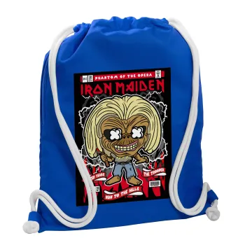 Iron maiden (eddie), Backpack pouch GYMBAG Blue, with pocket (40x48cm) & thick cords