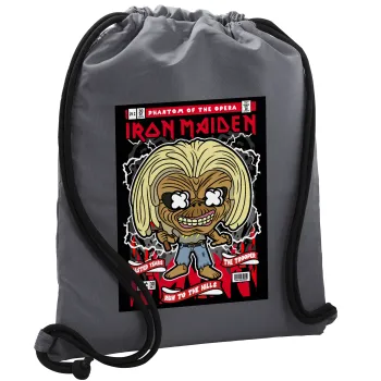 Iron maiden (eddie), Τσάντα πλάτης πουγκί GYMBAG ΓΚΡΙ, με τσέπη (40x48cm) & χονδρά κορδόνια