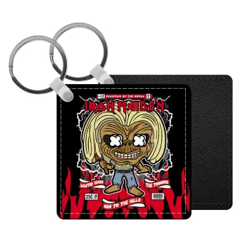 Iron maiden (eddie), Μπρελόκ Δερματίνη, τετράγωνο ΜΑΥΡΟ (5x5cm)