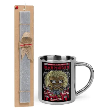 Iron maiden (eddie), Easter Set, metallic thermal cup (300ml) & Easter aromatic flat candle (30cm) (GRAY)