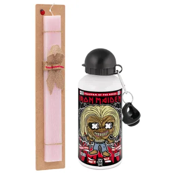 Iron maiden (eddie), Easter Set, metallic aluminum bottle (500ml) & aromatic flat Easter candle (30cm) (PINK)