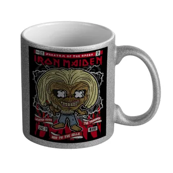 Iron maiden (eddie), Κούπα Ασημένια Glitter που γυαλίζει, κεραμική, 330ml