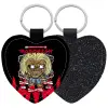 Μπρελόκ PU δερμάτινο glitter καρδιά ΜΑΥΡΟ