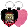 Μπρελόκ PU δερμάτινο glitter καρδιά ΡΟΖ