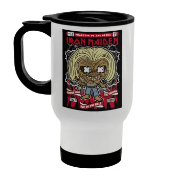 Iron maiden (eddie), Stainless steel travel mug with lid, double wall white 450ml