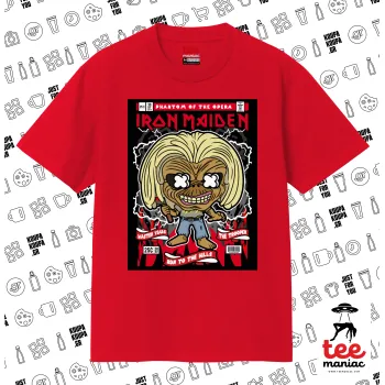 Iron maiden (eddie), Κλασικό T-Shirt, διπλής ραφής, χωρίς πλευρικές ραφές ΚΟΚΚΙΝΟ από 100% βαμβάκι. Vegan & OEKO-TEX πιστοποιημένο.