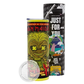 Iron maiden (eddie), Neon Yellow Travel Tumbler θερμό, μεταλλικό καλαμάκι(Ανωξείδωτο 304 Food grade, BPA free, 600ml)