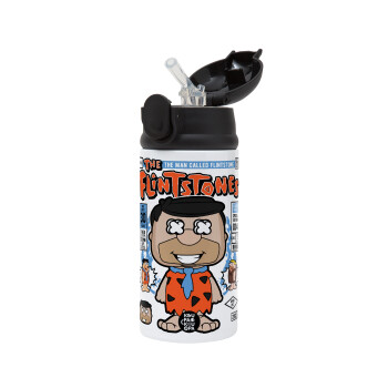 The flintstones, Παιδικό παγούρι θερμό, ανοξείδωτο, με καλαμάκι ασφαλείας, Μαύρο (360ml) BPA-FREE