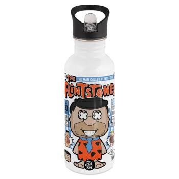 The flintstones, Παγούρι νερού Λευκό με καλαμάκι, ανοξείδωτο ατσάλι 600ml