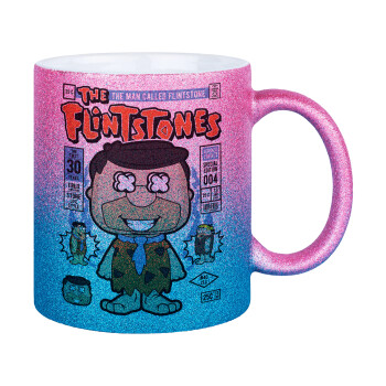 The flintstones, Κούπα Χρυσή/Μπλε Glitter, κεραμική, 330ml