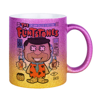 The flintstones, Κούπα Χρυσή/Ροζ Glitter, κεραμική, 330ml