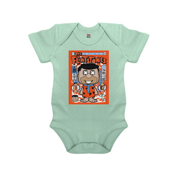 The flintstones, Βρεφικό φορμάκι μωρού, 0-18 μηνών, mint (Μέντα), 100% Organic Cotton, κοντομάνικο
