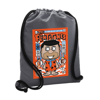 The flintstones, Backpack pouch GYMBAG GREY, with pocket (40x48cm) & thick cords