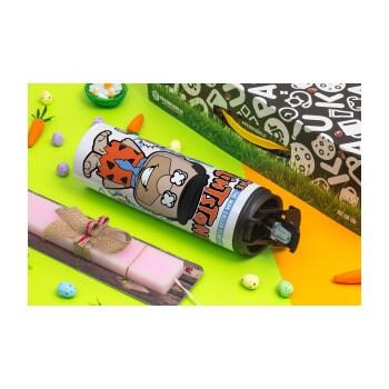 The flintstones, Easter candle,Travel Tumbler 2 Lids, with metal straw & cleaning brush & aromatic flat candle (30cm) (PINK)