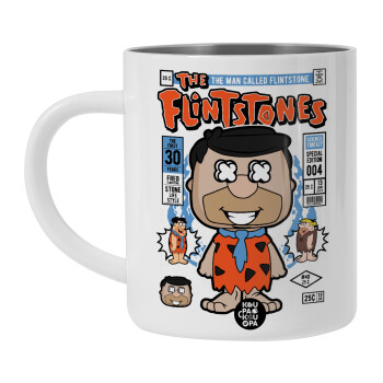 The flintstones, Λευκή Ανοξείδωτη Μεταλλική Κούπα 450ml - Διπλού Τοιχώματος 